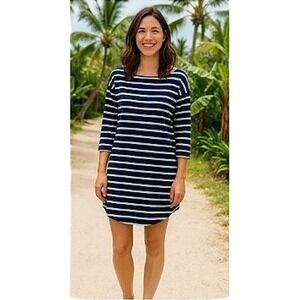 Zara Striped Mini Dress Women Large Navy White Nautical Cotton 5865/129/043 EUC